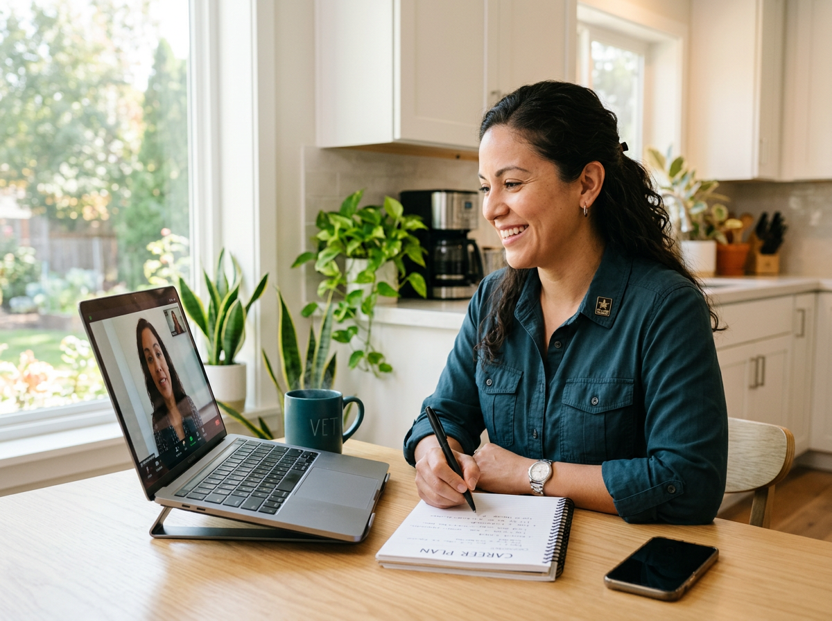 A VA-accredited claims advocate helping a woman veteran with her disability claim