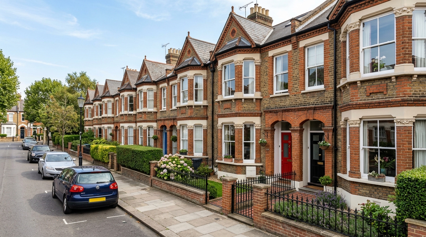 Row of traditional British terraced brick houses representing buy-to-let rental properties