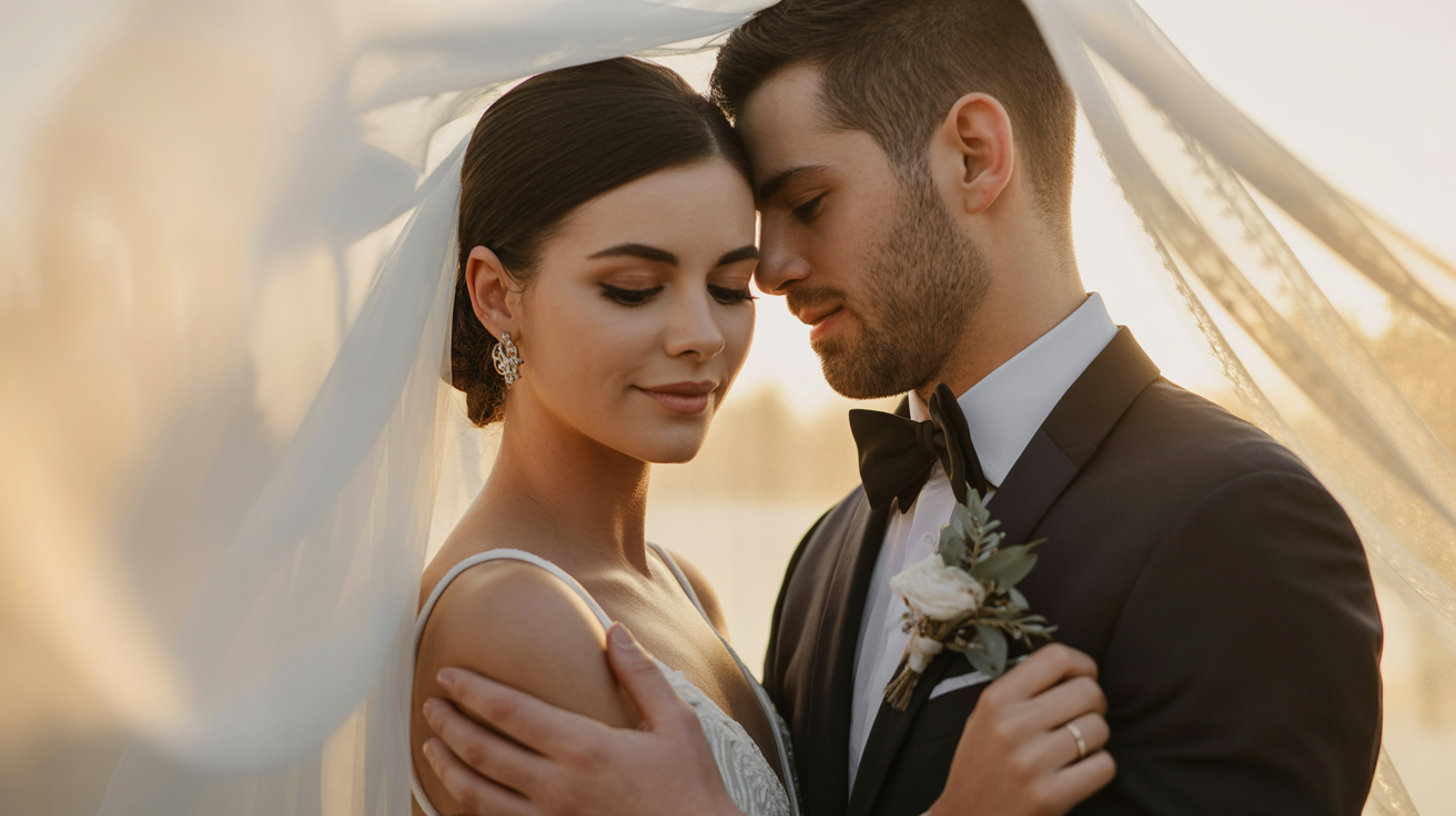 Romantic wedding couple portrait