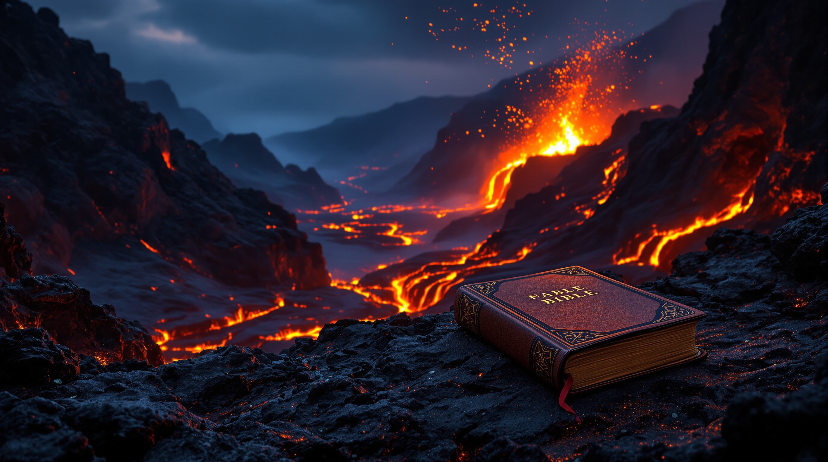 Volcanic landscape with Bible