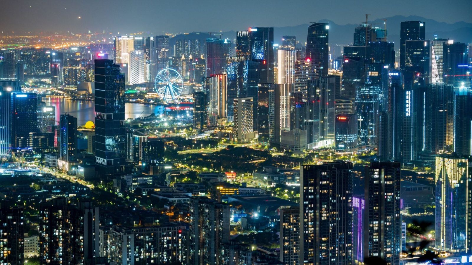 Modern city skyline at golden hour