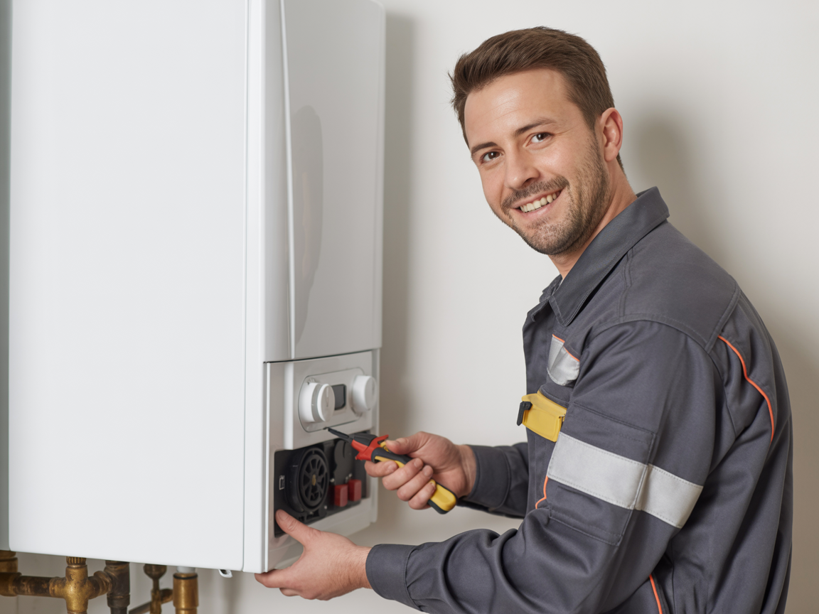 Gas Safe registered heating engineer servicing a boiler in Telford