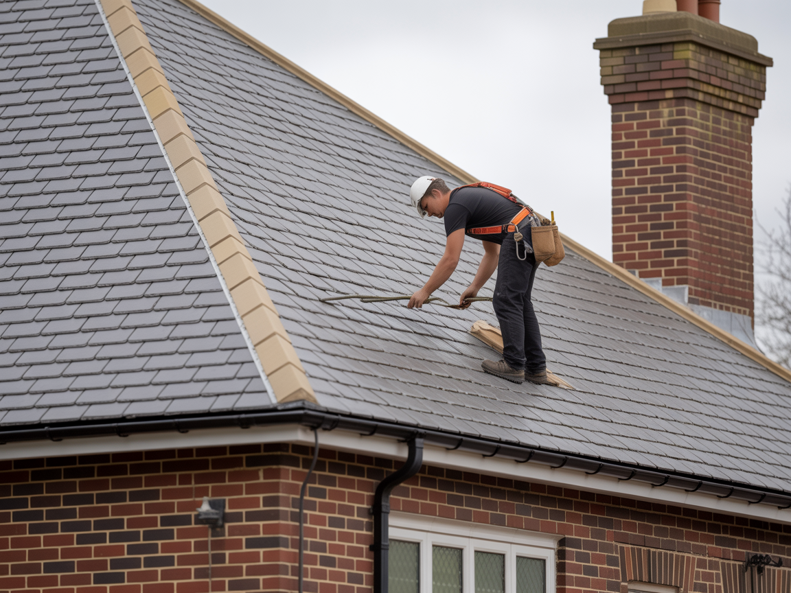 Professional roofer at work