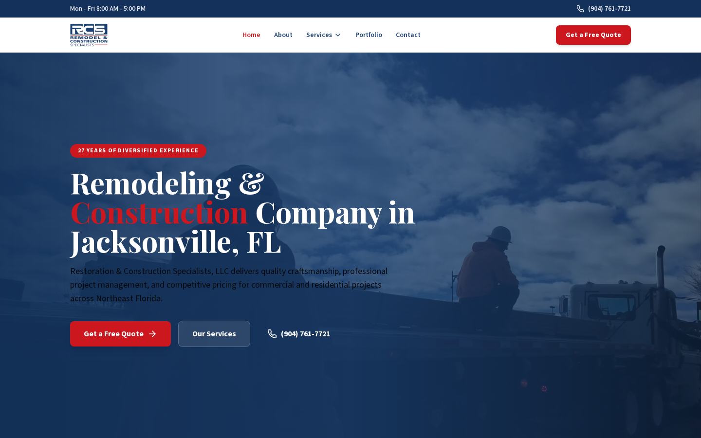 Live demo preview of Remodel & Construction Specialists — a fully functional remodeling & construction website built by Contractor Website Pros