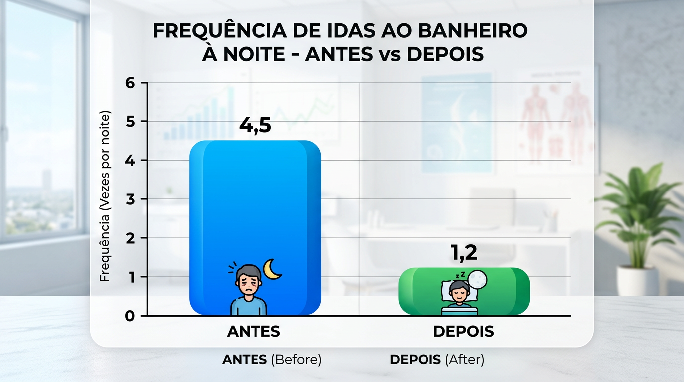 Gráfico mostrando: Frequência de idas ao banheiro à noite - Antes vs Depois