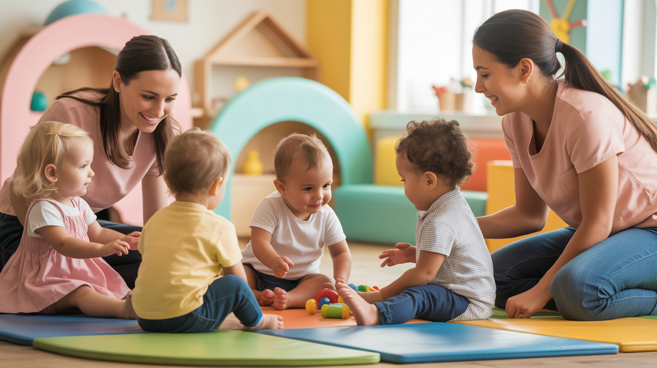 Happy children playing with caregivers