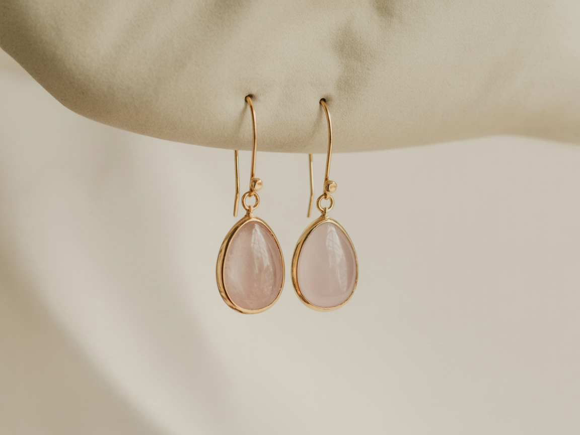 Rózsakvarc Csepp Fülbevaló