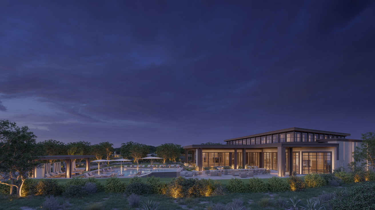 Luxury Hill Country homes in Leander Texas with rolling green hills and oak trees