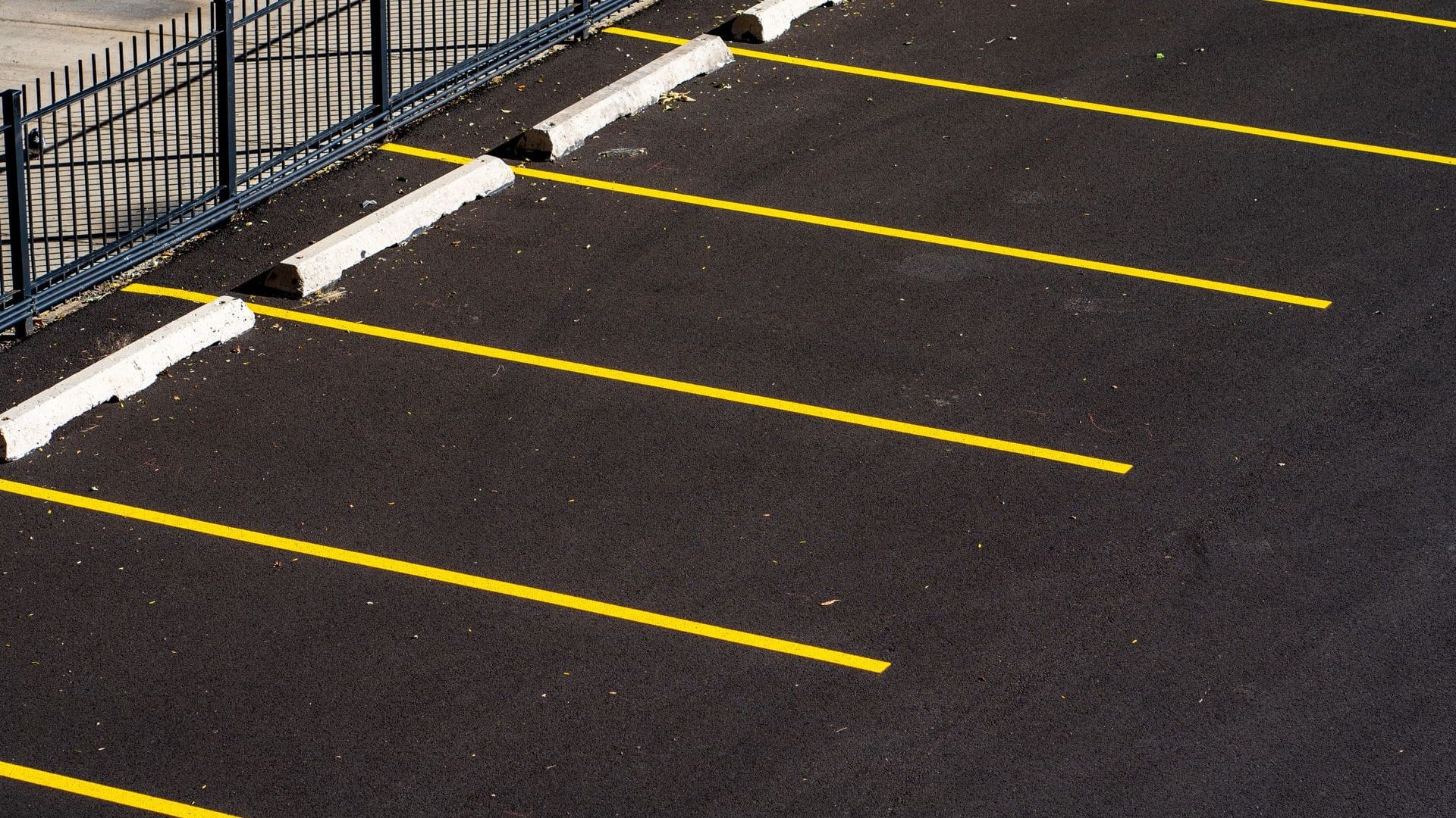 Freshly painted parking lot line markings