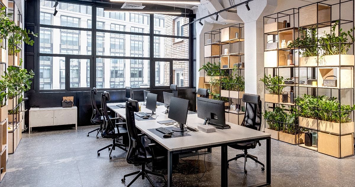 Modern office workspace with natural lighting
