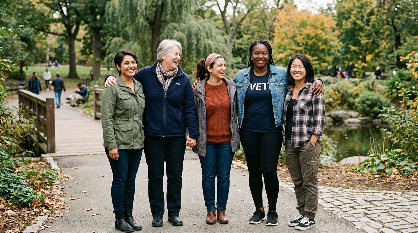 A diverse group of women veterans standing together in support