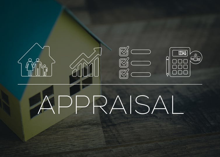 Property appraisal concept with model house and valuation icons