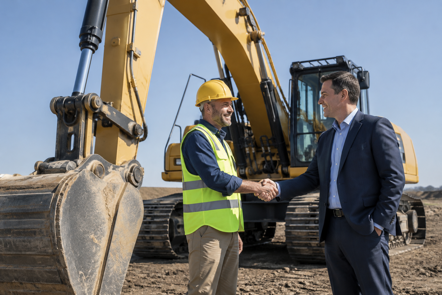 Client satisfait recevant son engin de chantier