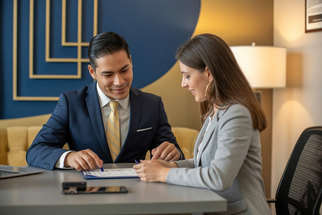 Agente de seguros ayudando a cliente