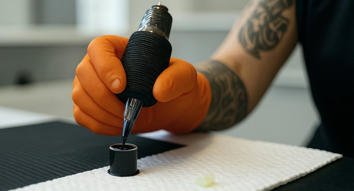 Professional tattoo artist demonstrating precision and artistry with tattoo machine at Olive & Co Studios