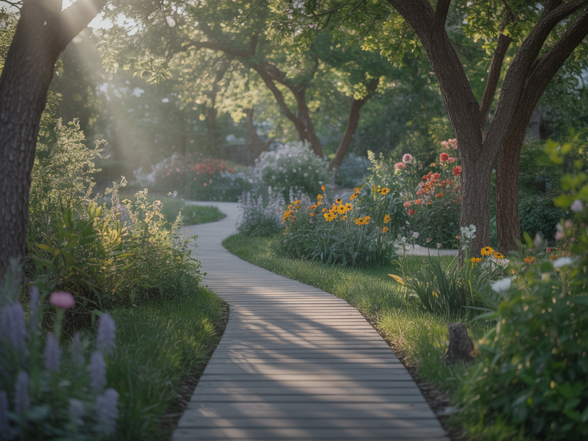 Peaceful garden path representing healing journey through grief