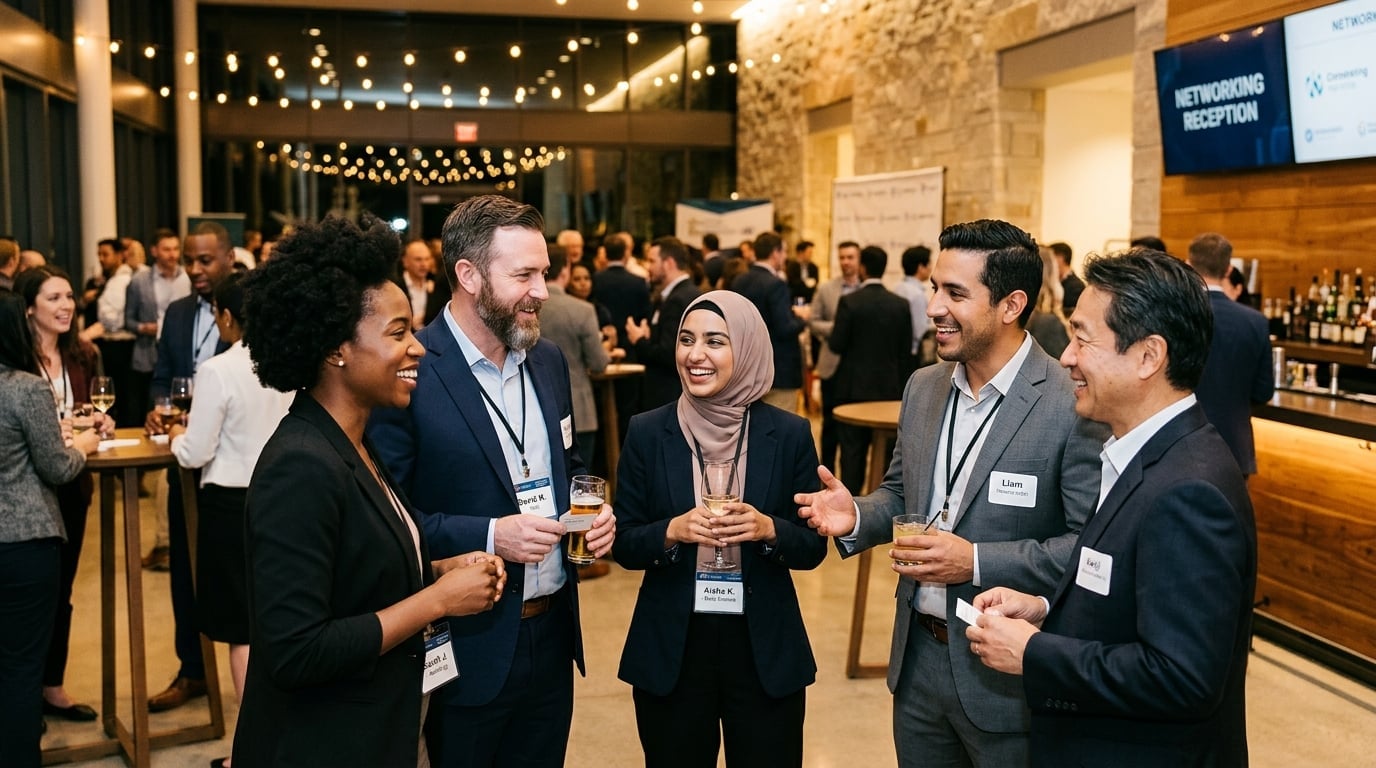 Professionals networking at a business event