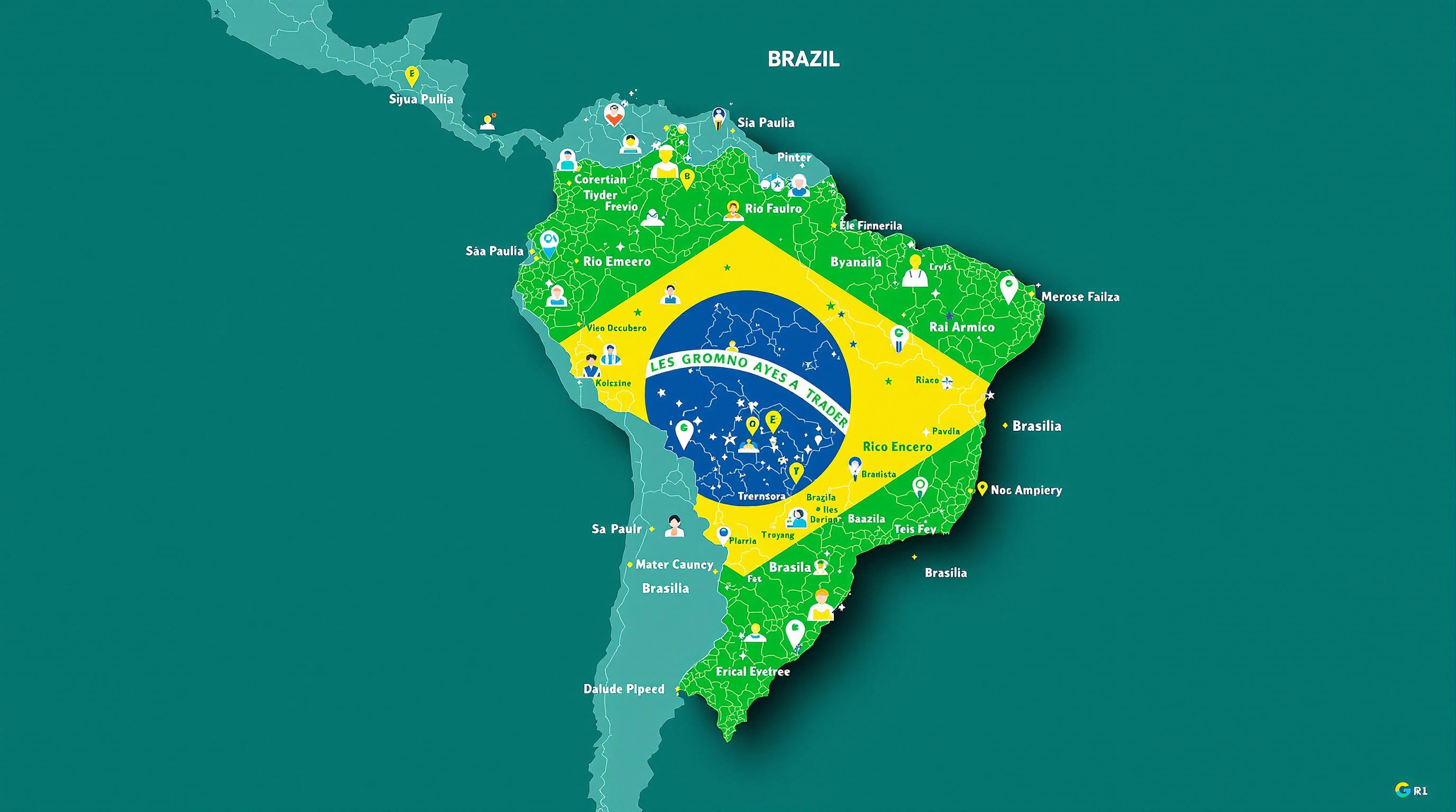 Mapa do Brasil destacando a comunidade de traders Quotex distribuída pelo país