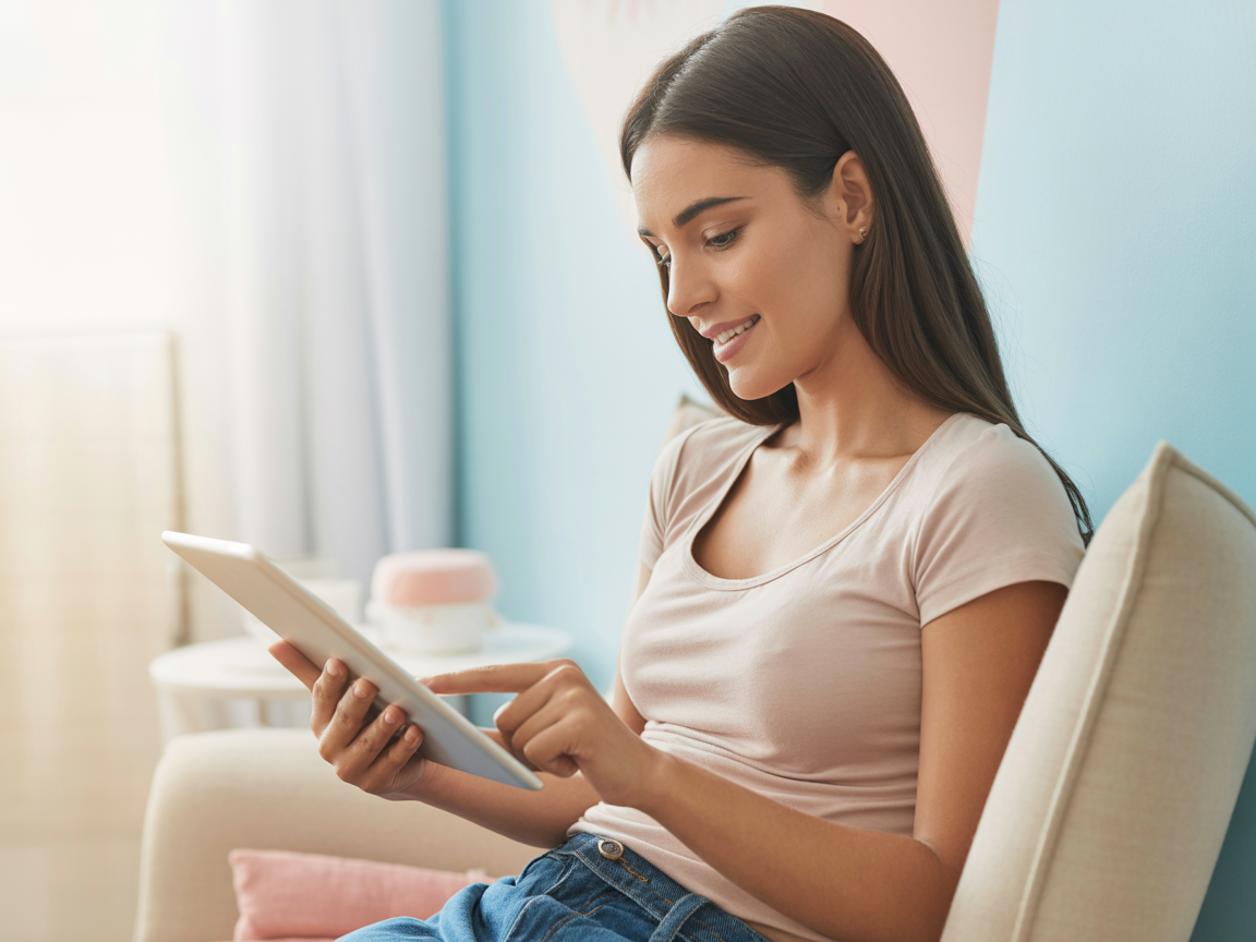 Mãe confiante com eBook de amamentação
