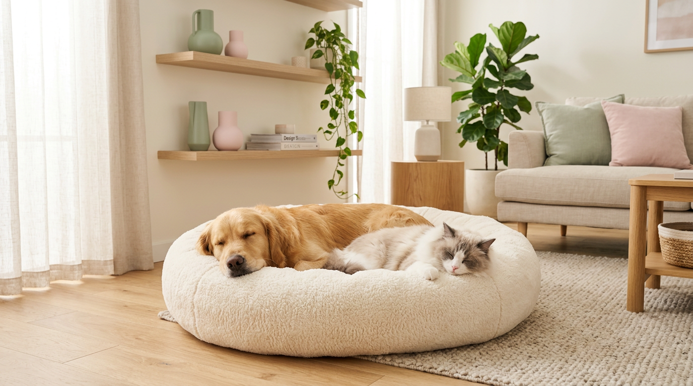 Relaxed cat and dog