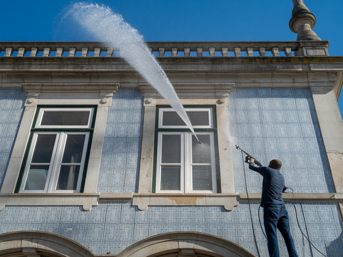 Portuguese azulejo tile facade cleaning