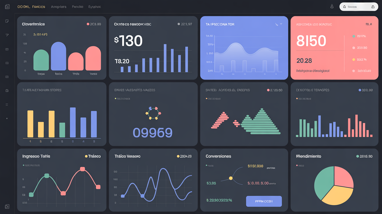 Dashboard de analíticas profesional mostrando métricas de rendimiento y conversiones